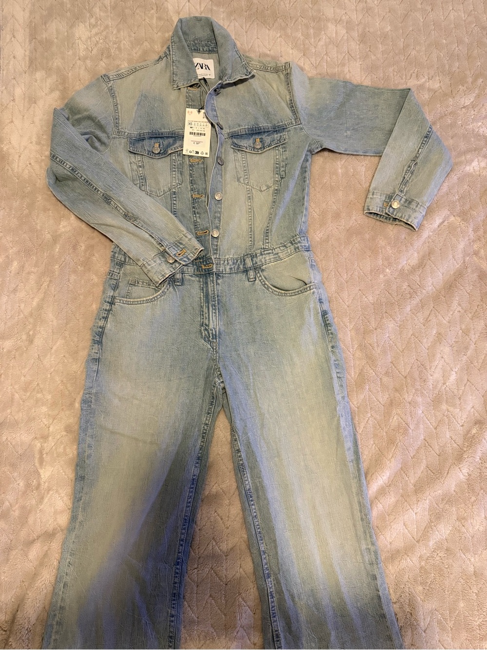 Zara Light Blue Denim Jumpsuit